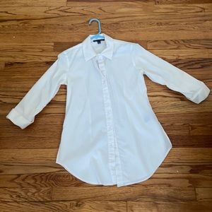 White Oxford dress shirt. Zac & Rachel. Size Small. 3/4 length cuffed sleeves.